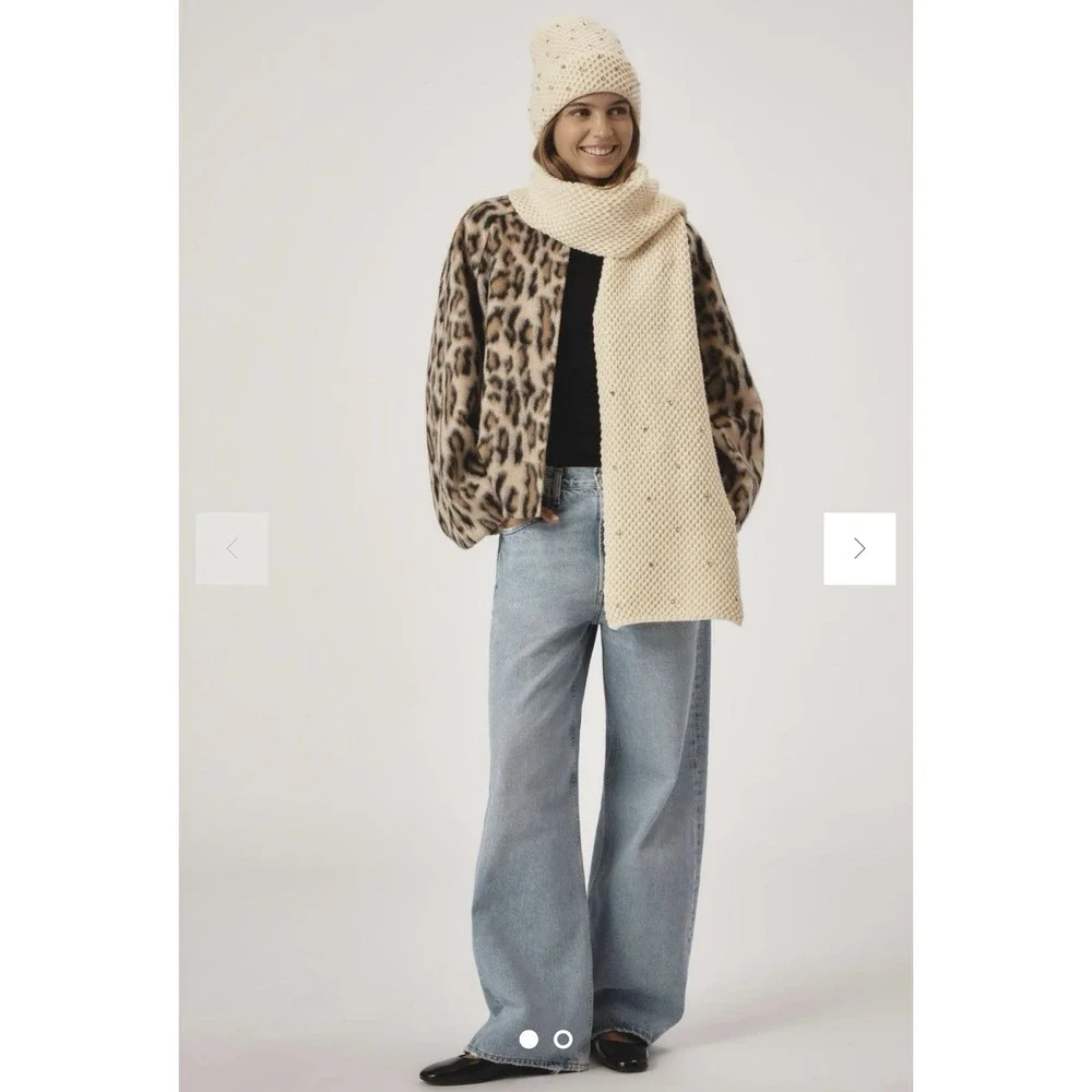 Maeve By Anthropologie Womens Luxury Cream Rhinestone Waffle Knit Scarf 80